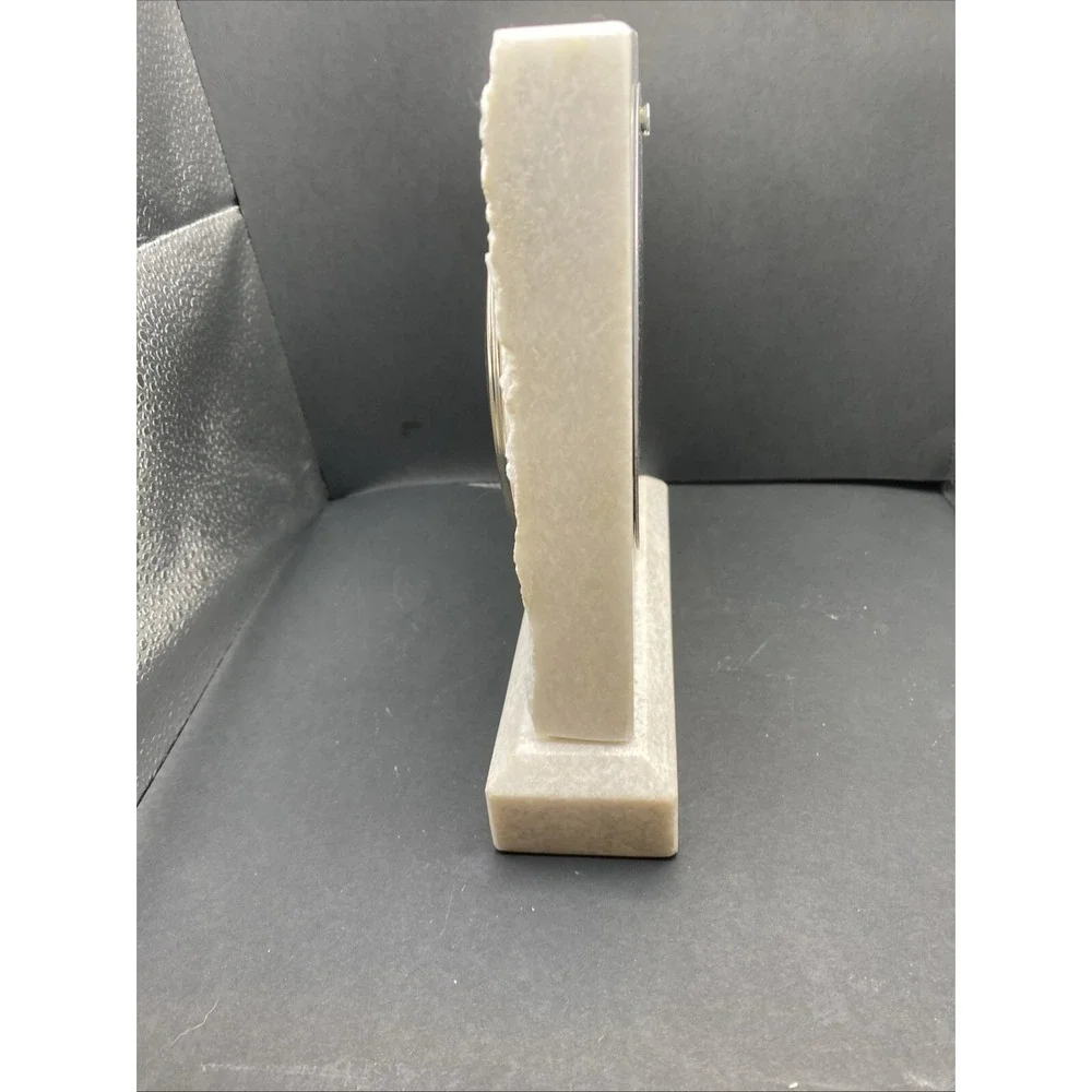 White Marble Mantle Desk Clock Alabaster Heavy Works